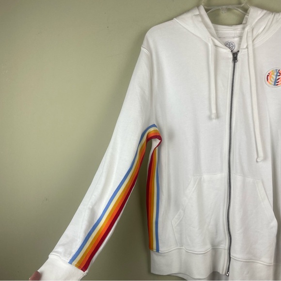 reNeu Earth Full Zip White Hoodie w/ Rainbow Under Arm & Down Side Size Large - Picture 4 of 11